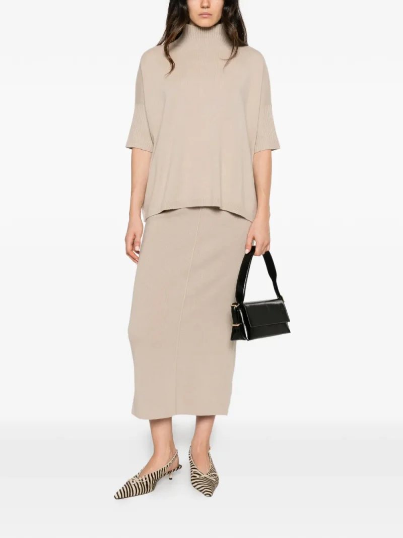 Fusta Antonelli Ribbed-Knit Rear-Slit bej - imagine 4