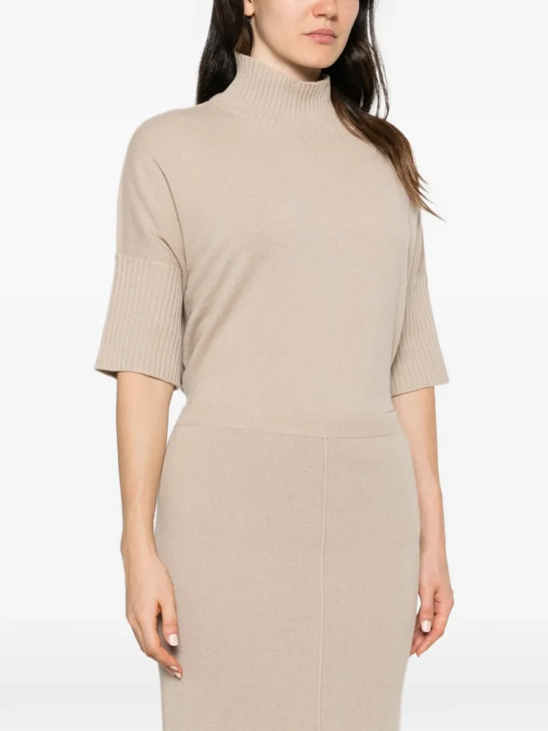 Fusta Antonelli Ribbed-Knit Rear-Slit bej - imagine 3