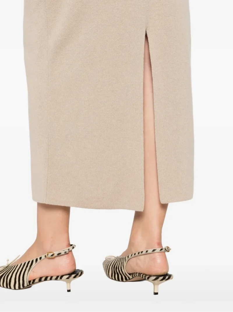 Fusta Antonelli Ribbed-Knit Rear-Slit bej - imagine 5