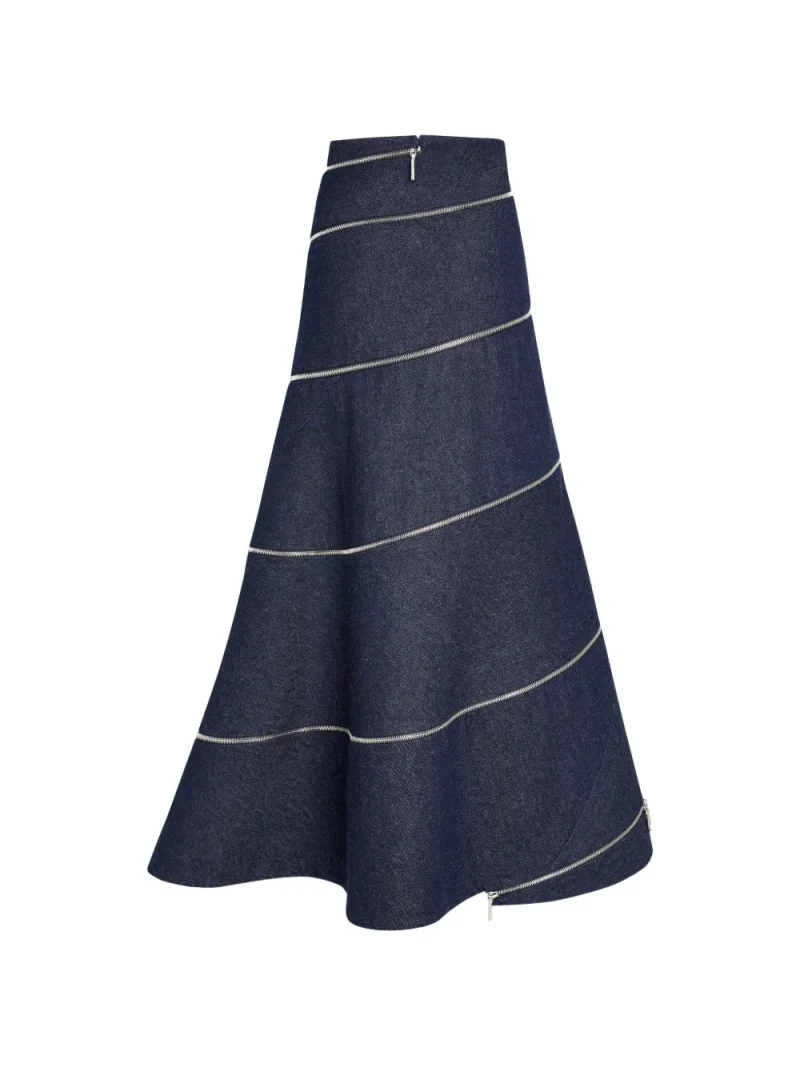 Alternative view of Fusta midi A.W.A.K.E. Mode multi-zip denim albastru