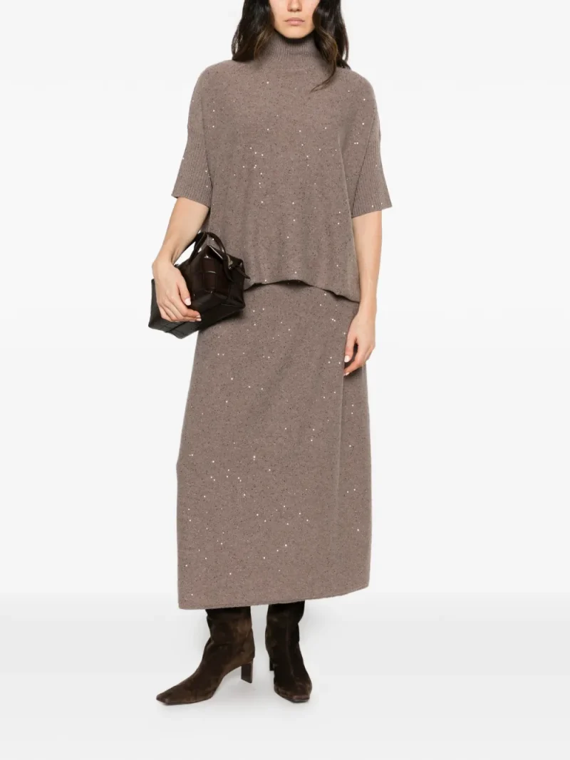 Fusta midi Antonelli Sequin-Embellished Knitted maro - imagine 4