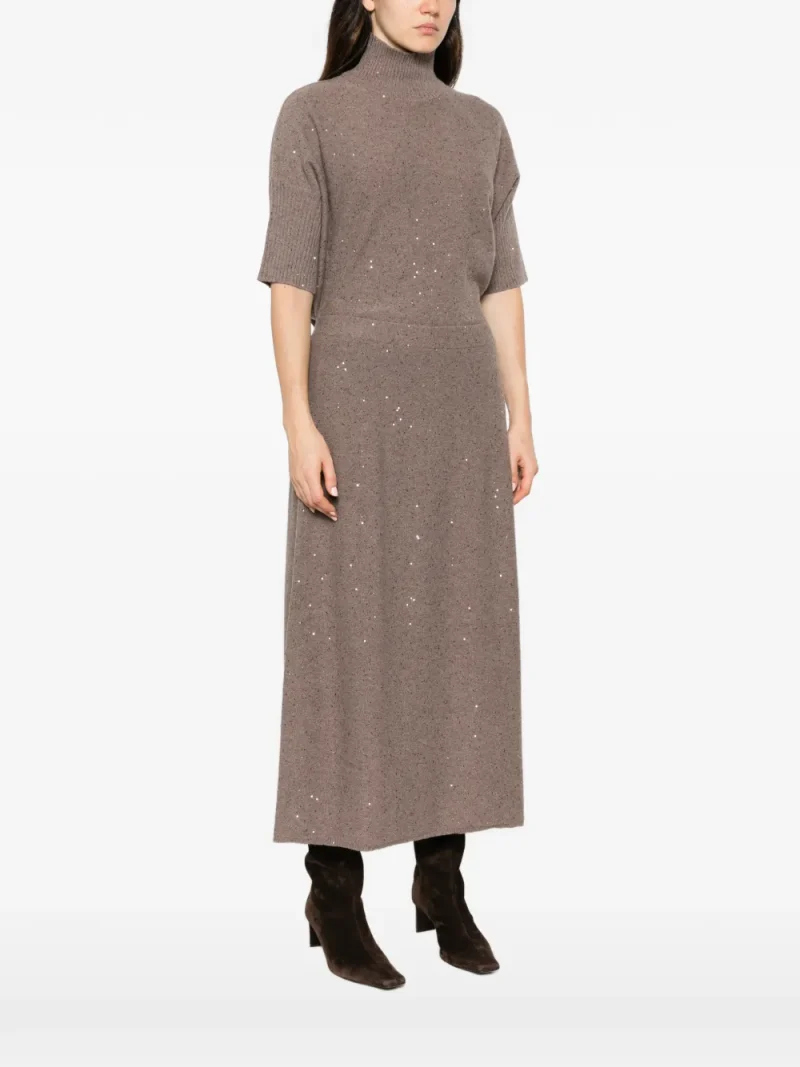 Fusta midi Antonelli Sequin-Embellished Knitted maro - imagine 3
