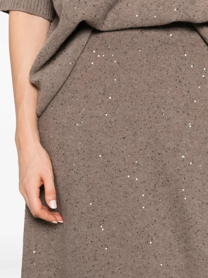 Fusta midi Antonelli Sequin-Embellished Knitted maro - imagine 5
