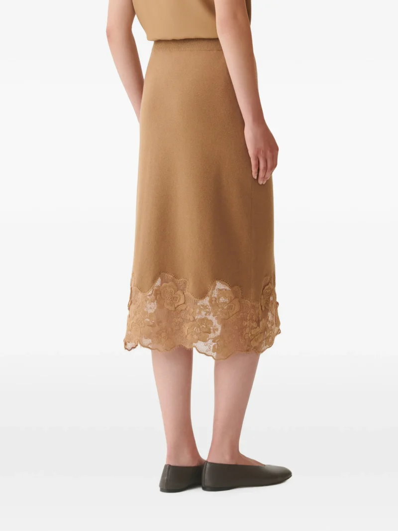 Fusta midi Fabiana Filippi lace-trim knitted maro - imagine 3