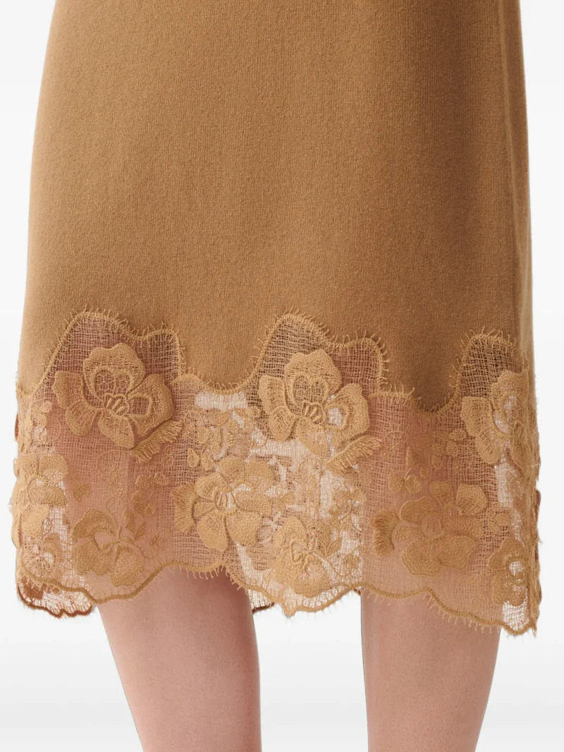 Fusta midi Fabiana Filippi lace-trim knitted maro - imagine 4