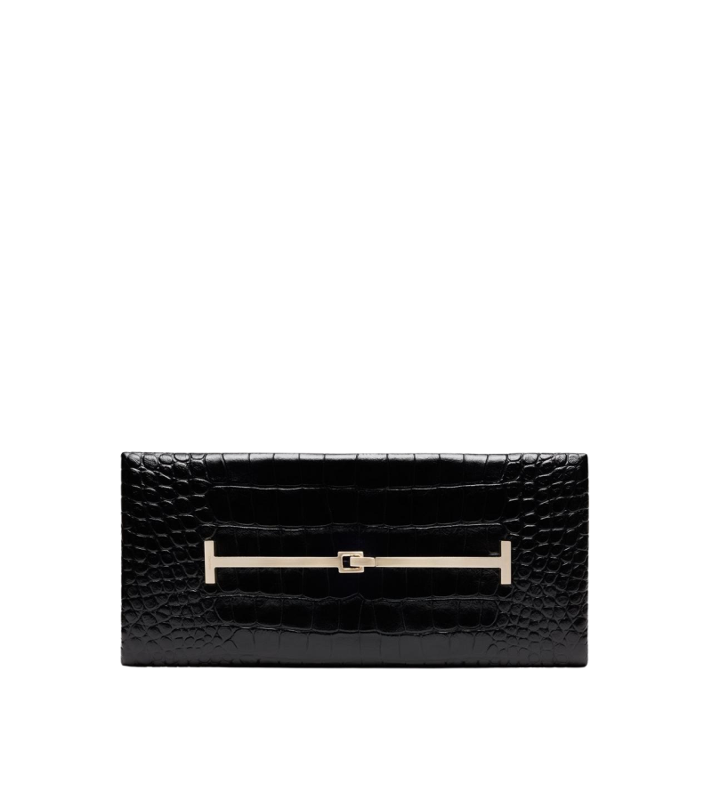 Geanta Arc Clutch TOM FORD Tumbled Printed Crocodile negru