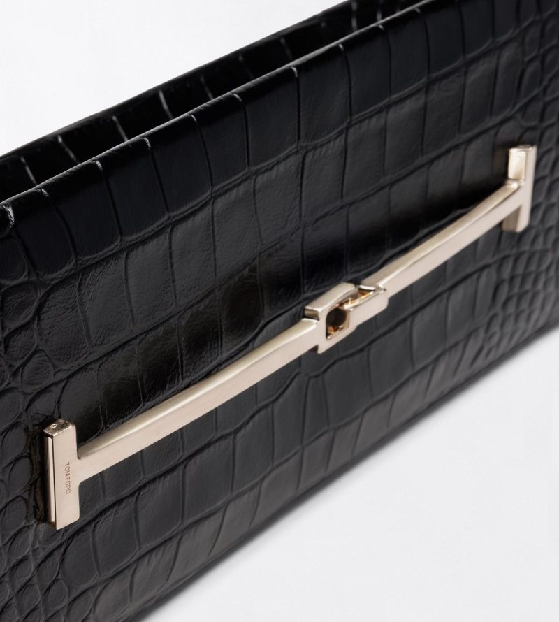 Geanta Arc Clutch TOM FORD Tumbled Printed Crocodile negru - imagine 4
