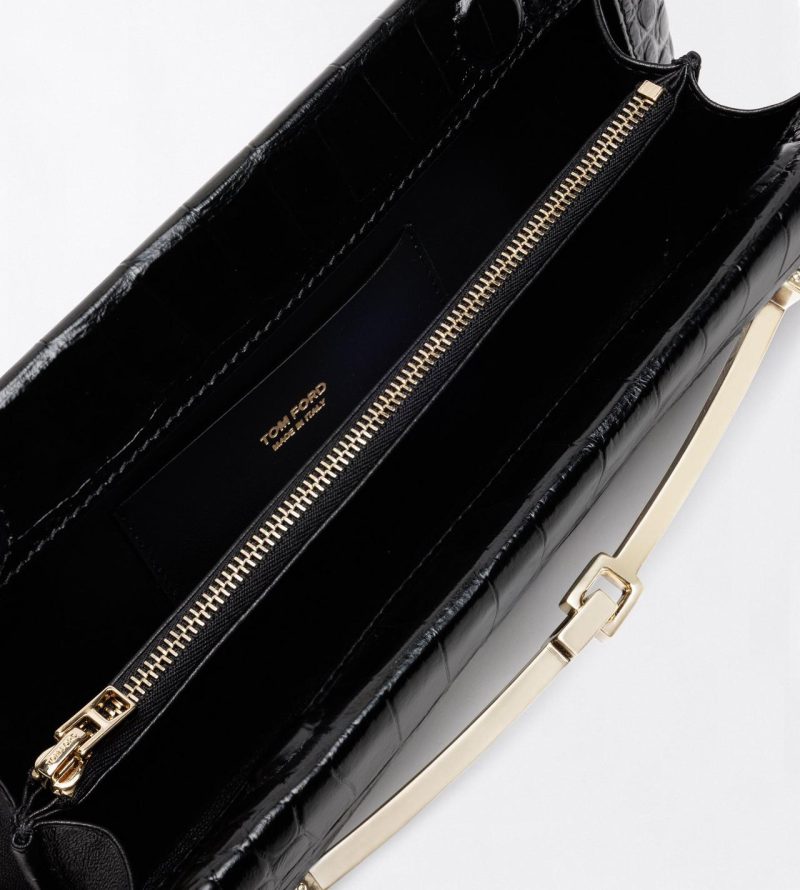 Geanta Arc Clutch TOM FORD Tumbled Printed Crocodile negru - imagine 5