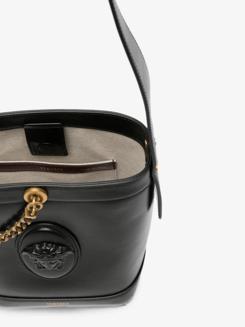 Geanta Versace Pivot mini Bucket negru - imagine 4