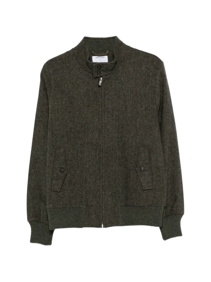 Jacheta Gran Sasso Herringbone-Pattern Virgin Wool khaki