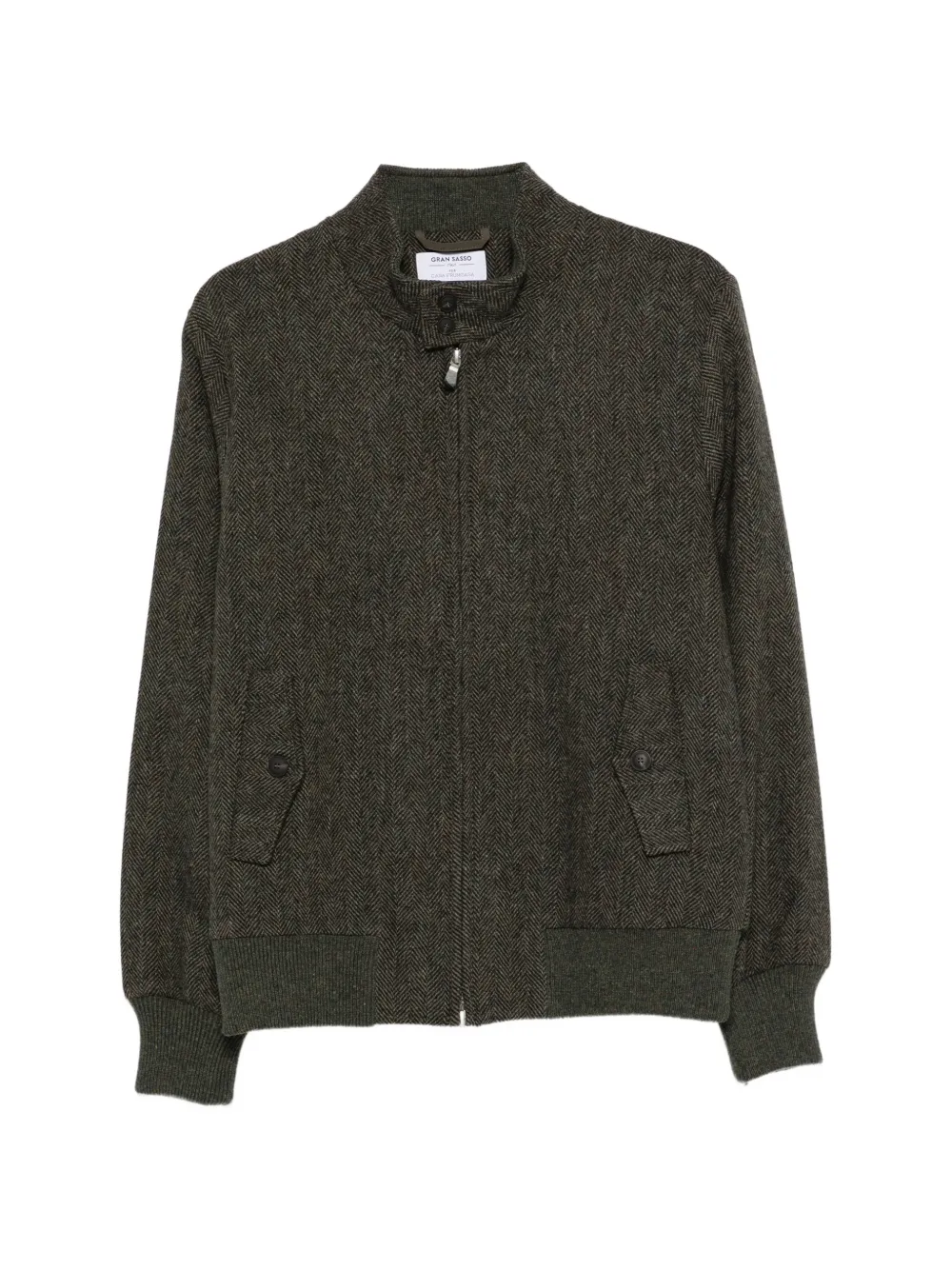 Jacheta Gran Sasso Herringbone-Pattern Virgin Wool khaki