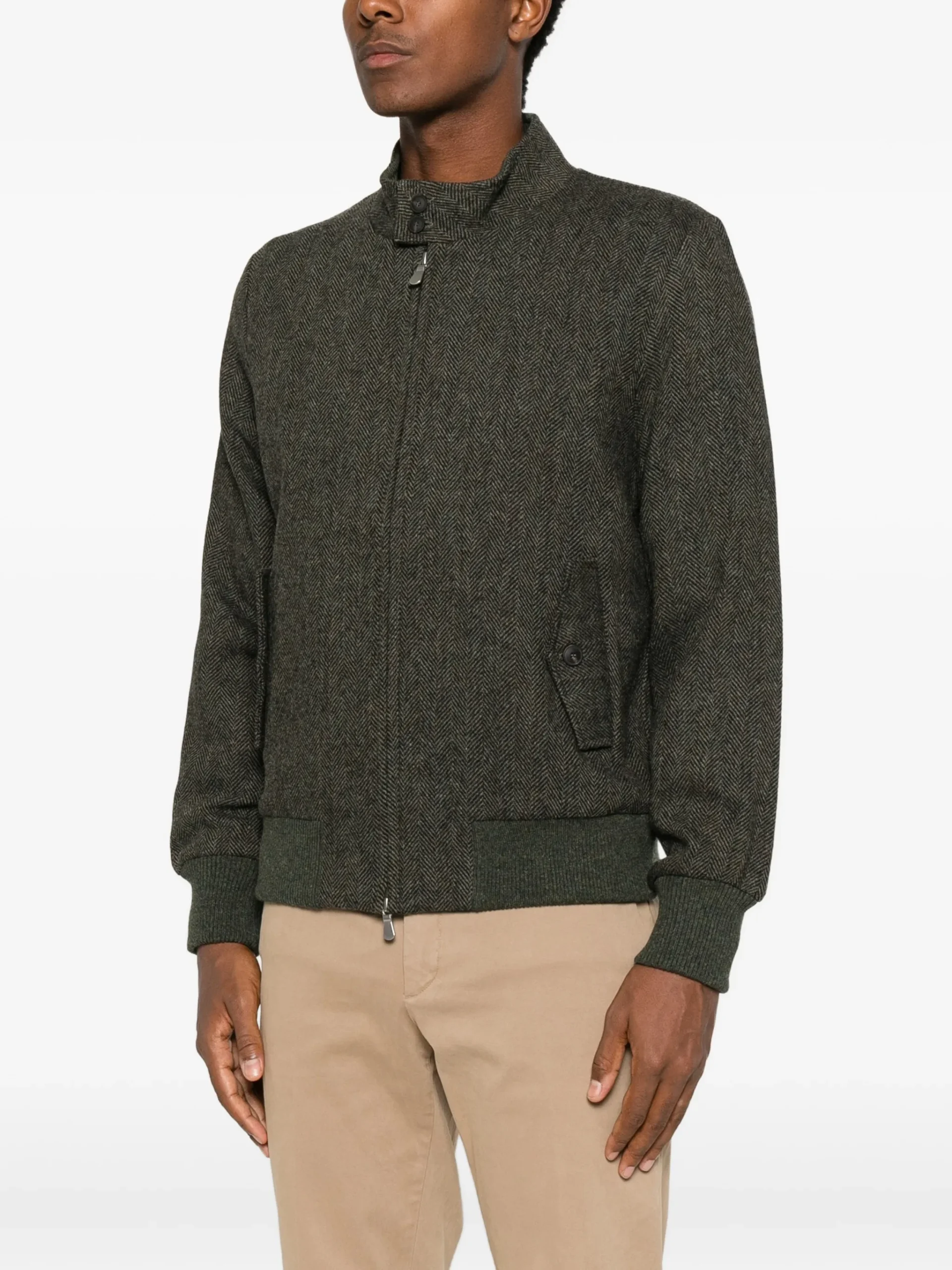 Jacheta Gran Sasso Herringbone-Pattern Virgin Wool khaki - imagine 5