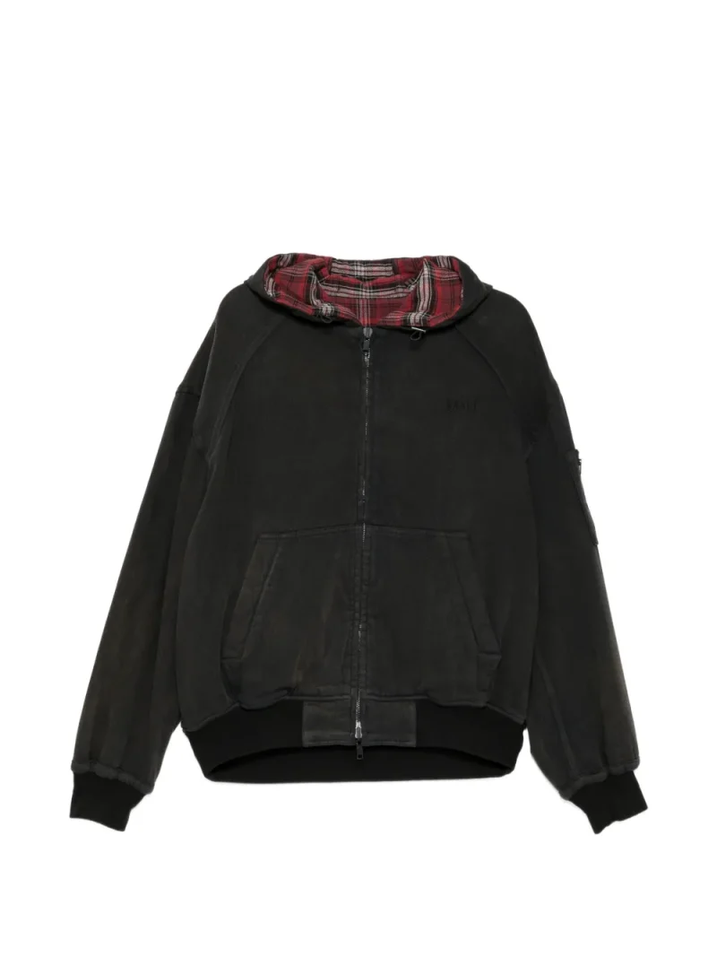 Hanorac Juun.J Checked Reversible Zip-Up negru