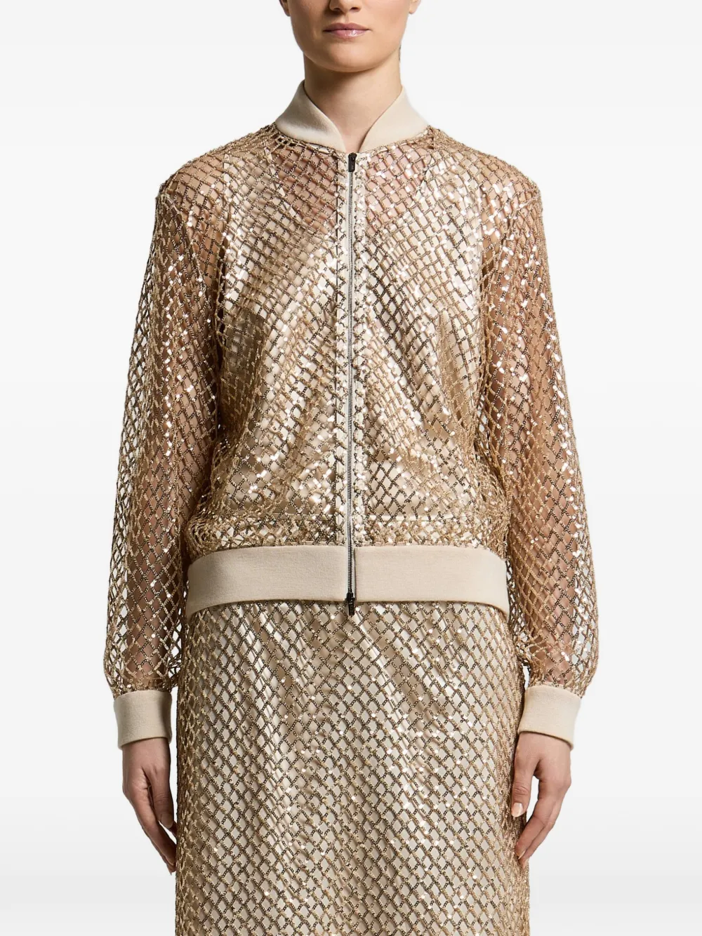 Jacheta Peserico Sequin-Embellished Mesh-Knit auriu