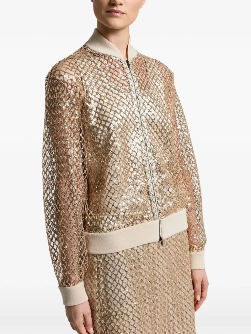 Jacheta Peserico Sequin-Embellished Mesh-Knit auriu - imagine 3