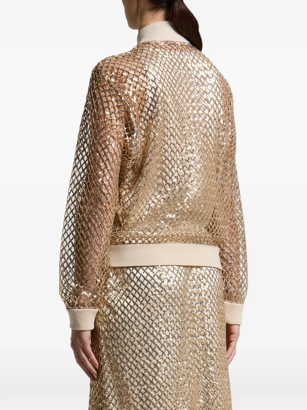 Jacheta Peserico Sequin-Embellished Mesh-Knit auriu - imagine 2