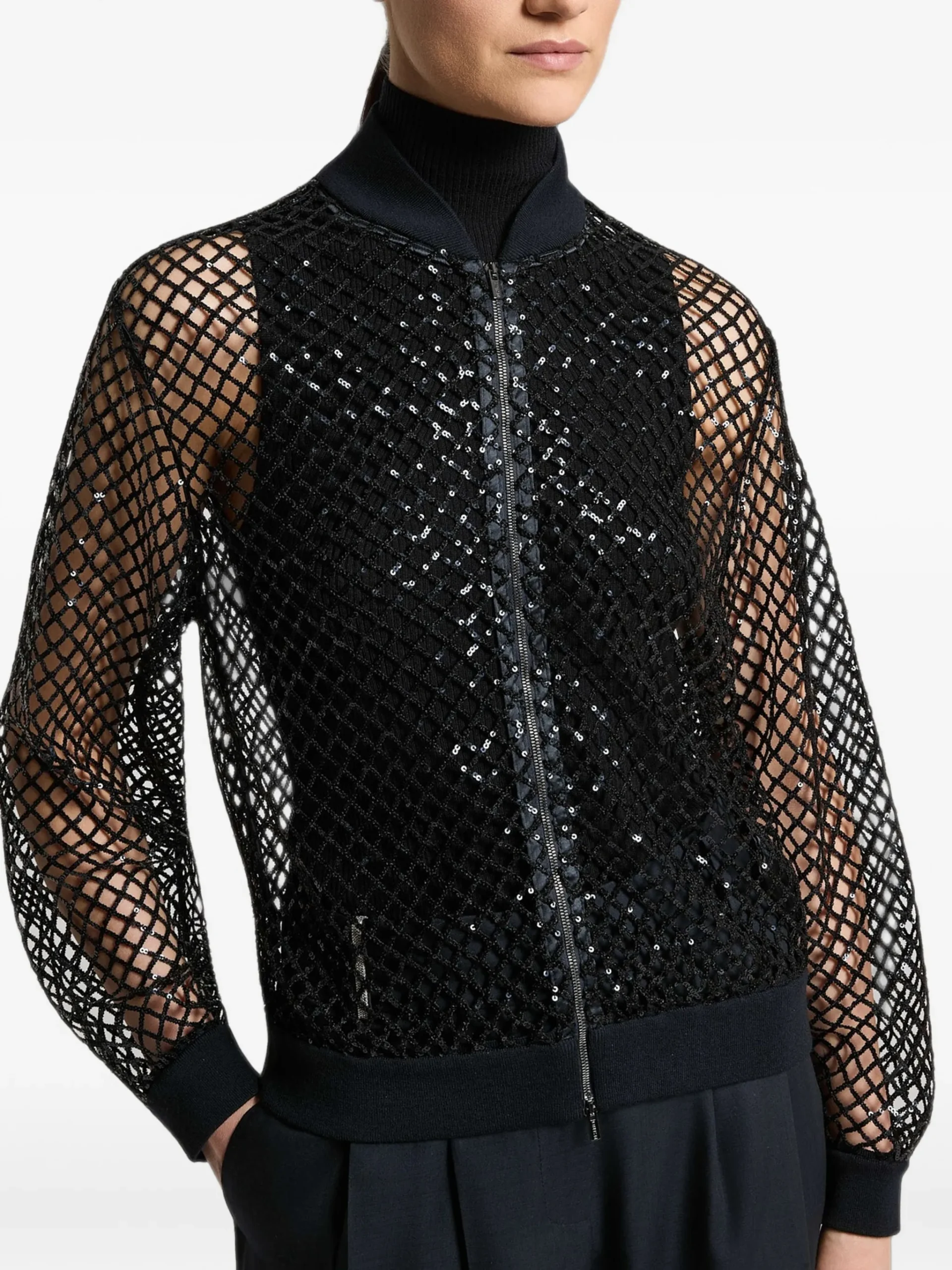 Jacheta Peserico Sequin-Embellished Mesh-Knit bleumarin - imagine 3
