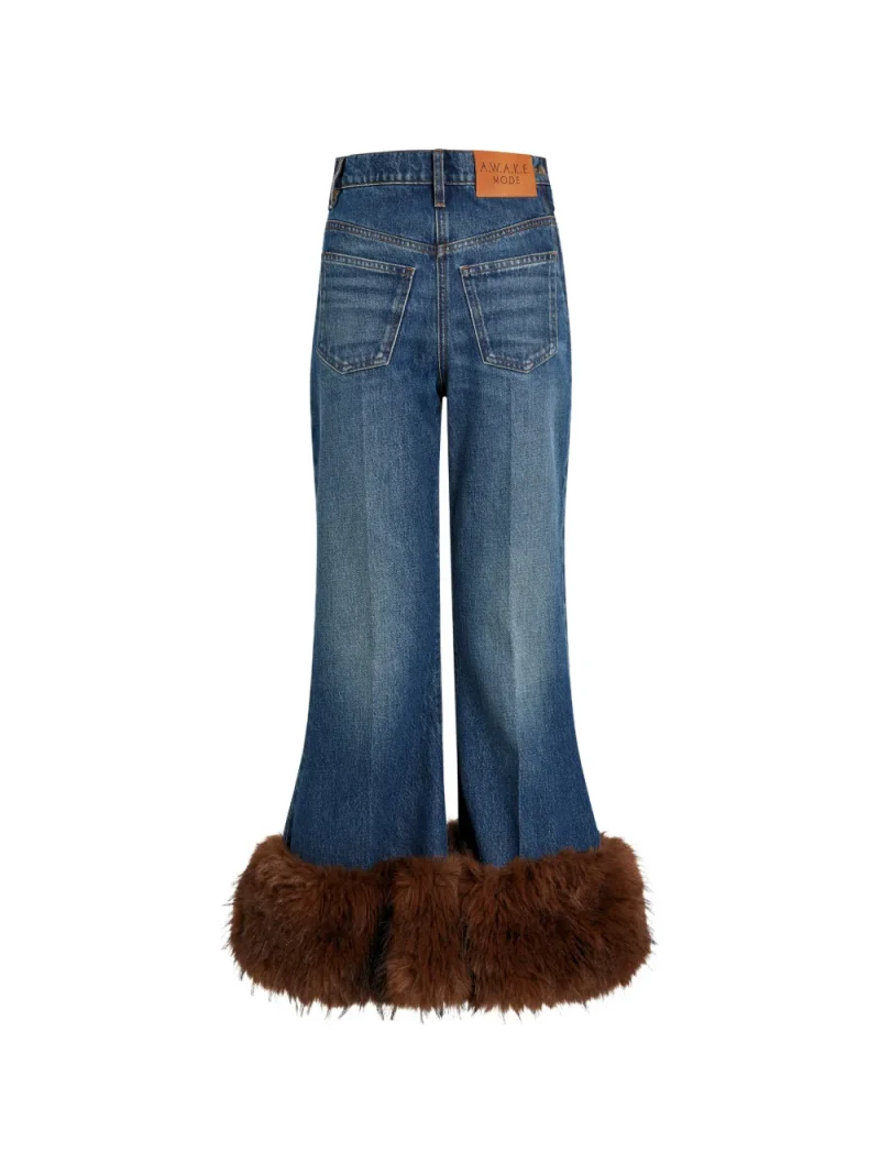 Jeans A.W.A.K.E. Mode Faux-Fur Hem Flared albastru