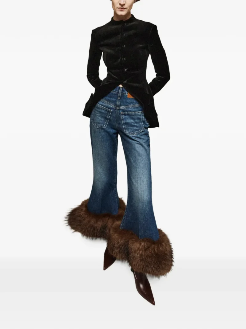 Jeans A.W.A.K.E. Mode Faux-Fur Hem Flared albastru - imagine 3