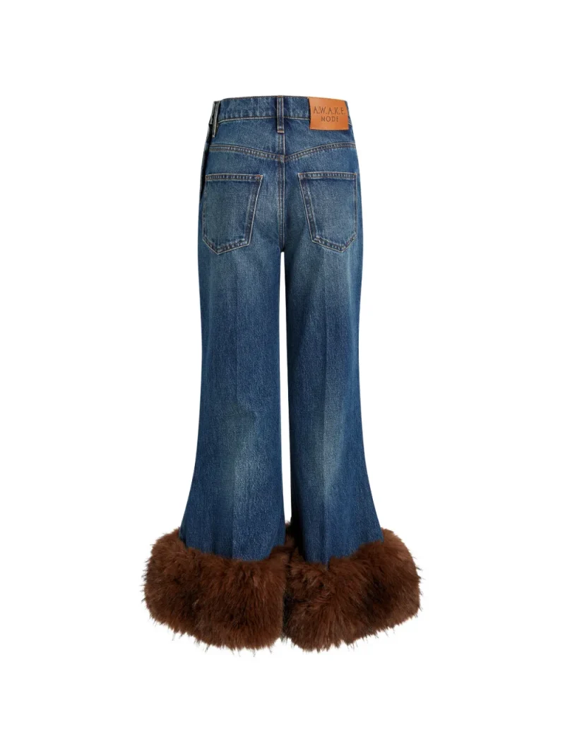 Alternative view of Jeans A.W.A.K.E. Mode Faux-Fur Hem Flared albastru