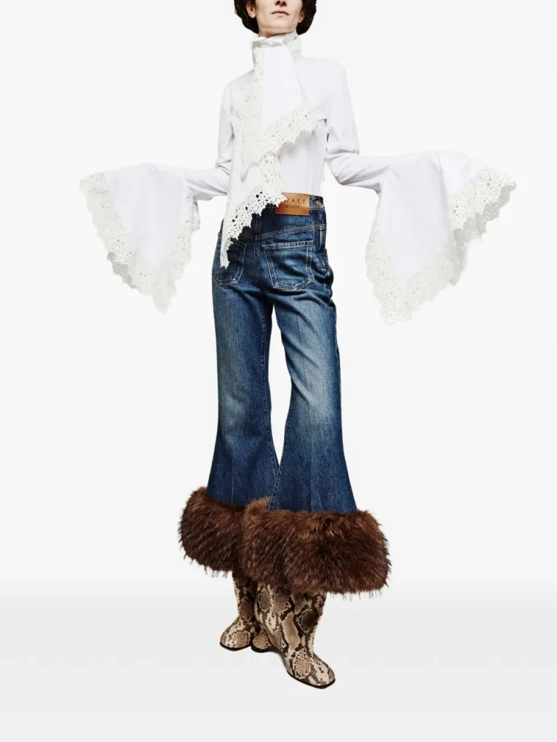 Jeans A.W.A.K.E. Mode Faux-Fur Hem Flared albastru - imagine 5