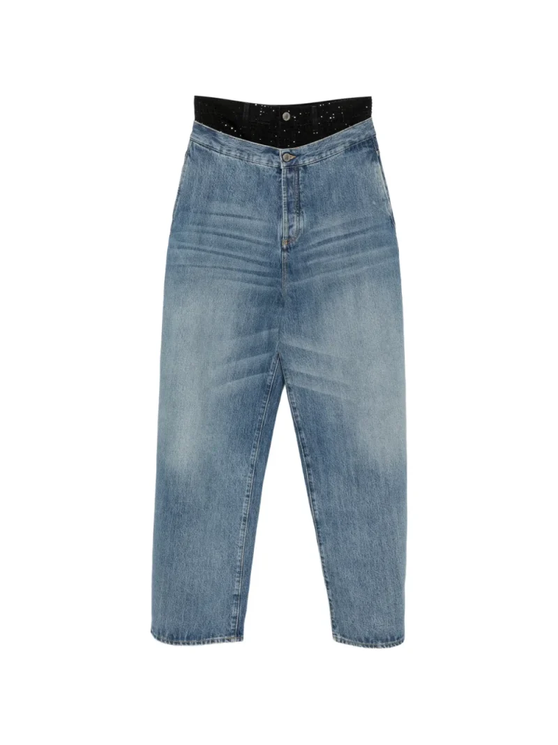 Jeans The Attico Rhinestone-Embellished Layered-Waistband albastru