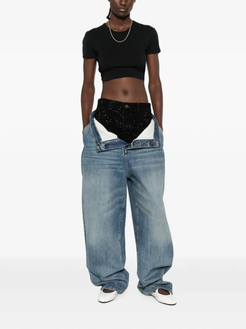 Jeans The Attico Rhinestone-Embellished Layered-Waistband albastru - imagine 3