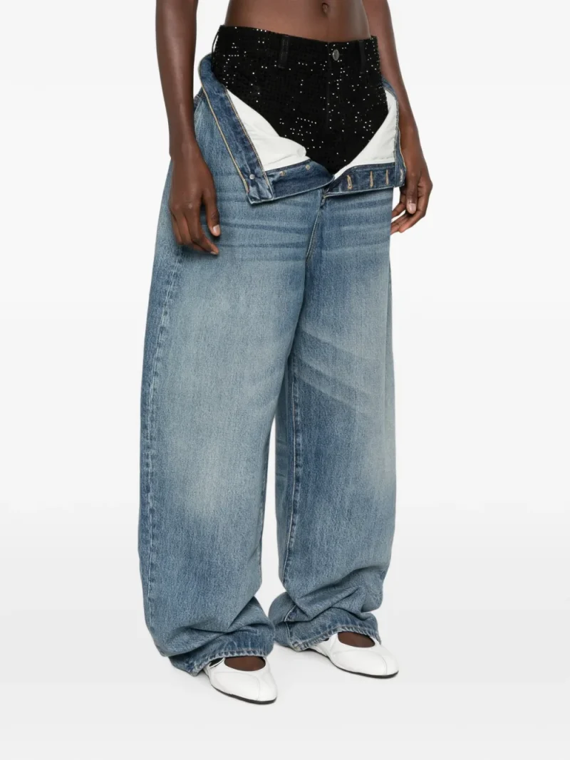 Jeans The Attico Rhinestone-Embellished Layered-Waistband albastru - imagine 4