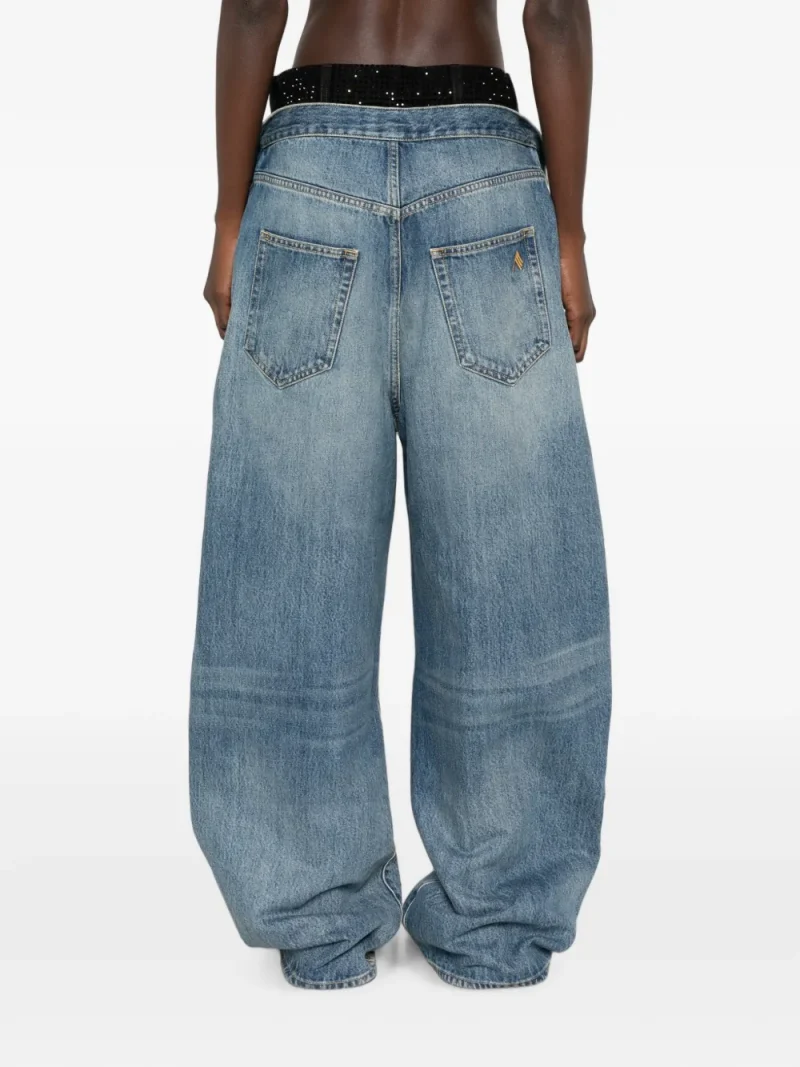 Alternative view of Jeans The Attico Rhinestone-Embellished Layered-Waistband albastru
