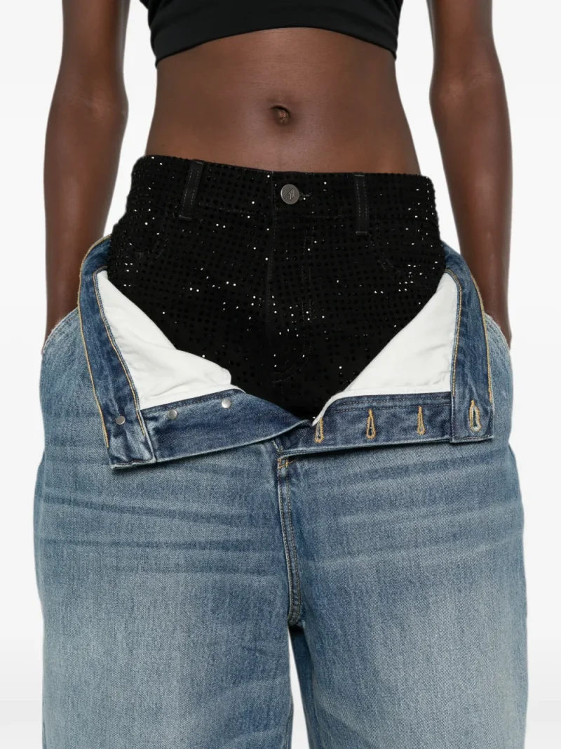 Jeans The Attico Rhinestone-Embellished Layered-Waistband albastru - imagine 5
