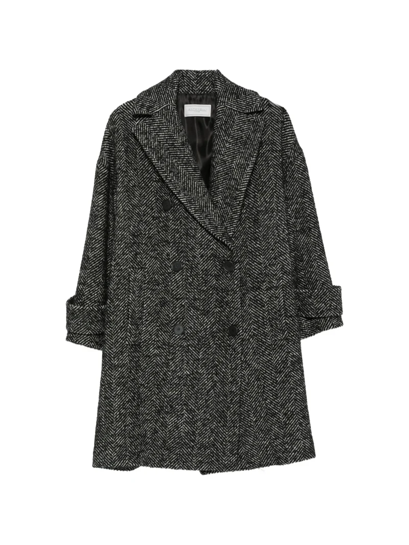 Palton Antonelli Herringbone-Pattern Double-Breasted negru