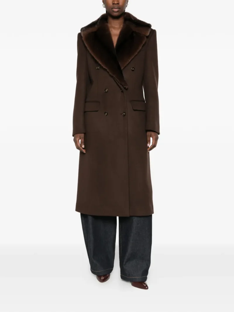 Palton Stella McCartney Double-Breasted Collar-Detail maro - imagine 4