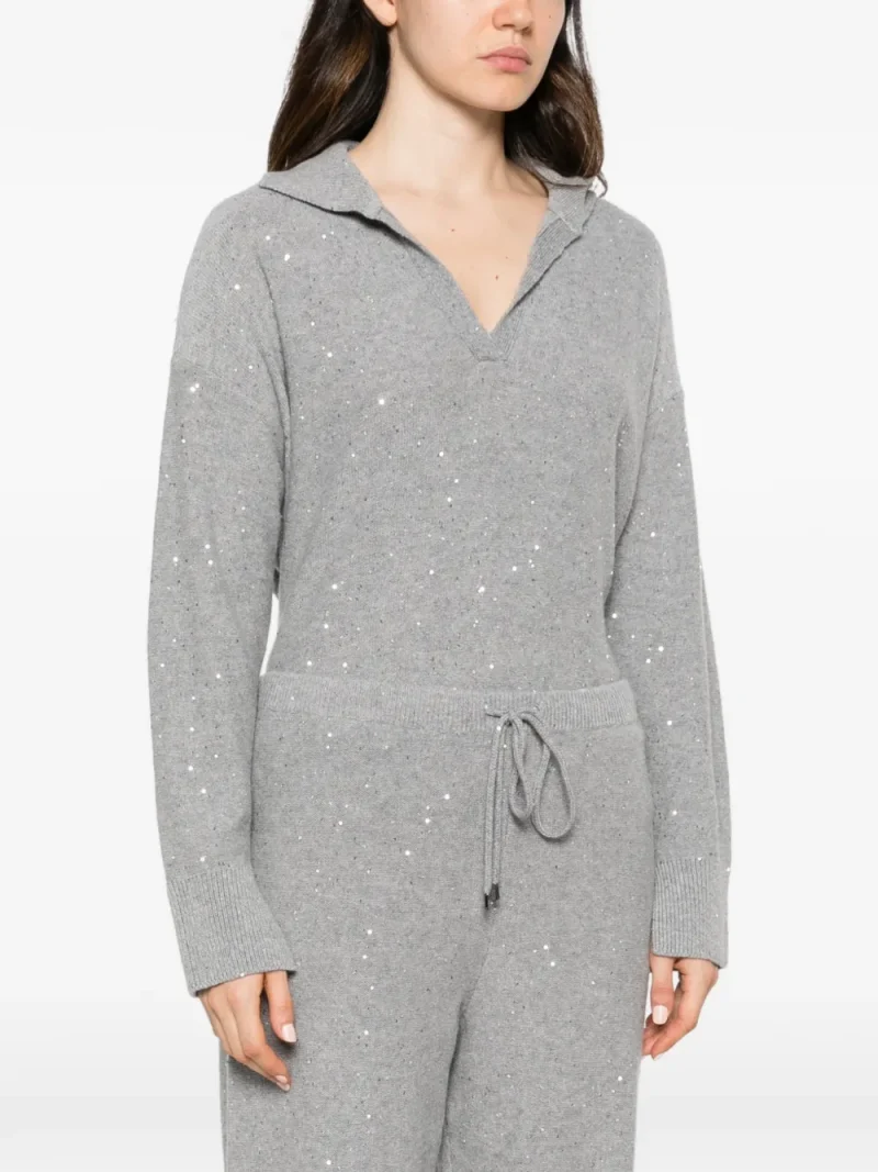 Pantaloni Antonelli Sequin-Embellished Track gri - imagine 3