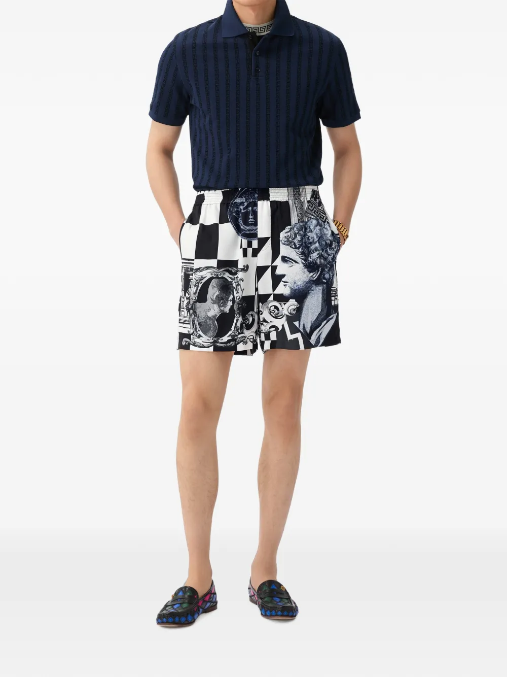 Pantaloni scurti Versace Printed Silk Twill negru - imagine 3