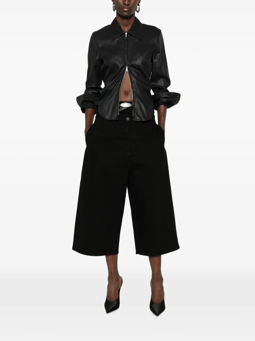 Pantaloni The Attico Wide-Leg Cropped negru - imagine 4