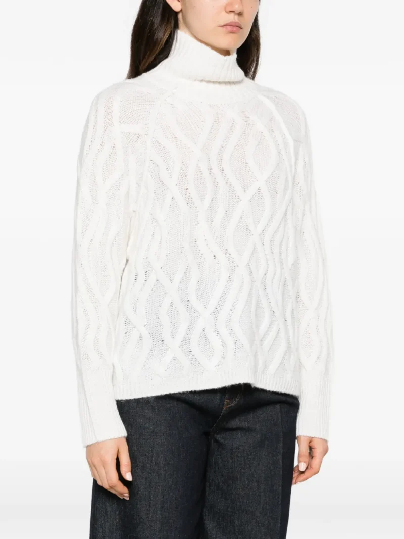Pulover Antonelli Arcadia Cable-Knit Roll-Neck ecru - imagine 3