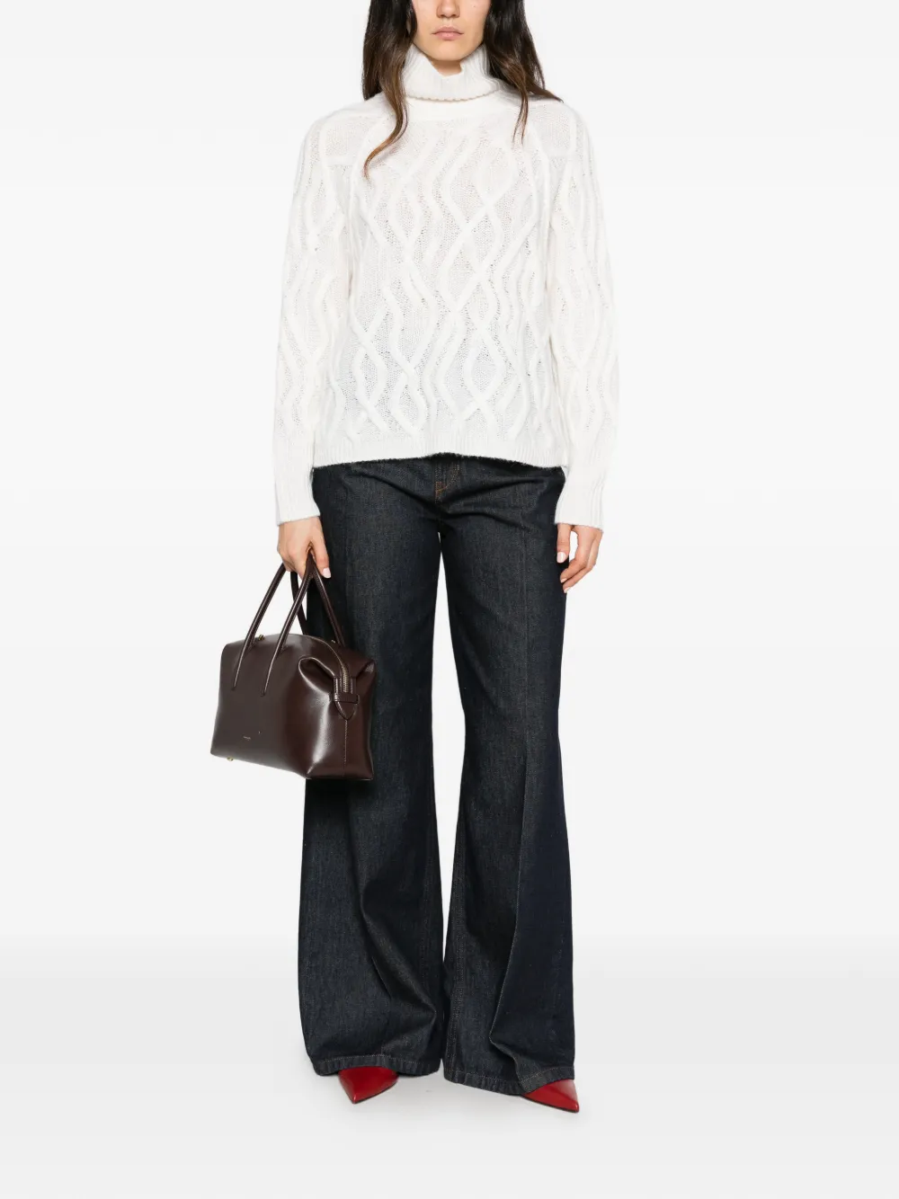 Pulover Antonelli Arcadia Cable-Knit Roll-Neck ecru - imagine 4