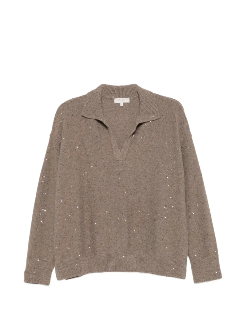 Pulover Antonelli Normandia Sequin-Embellished Polo-Collar maro