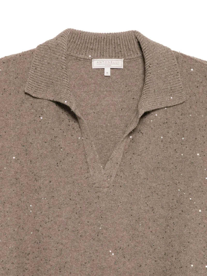 Pulover Antonelli Normandia Sequin-Embellished Polo-Collar maro - imagine 3