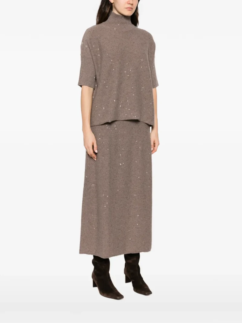 Pulover Antonelli Sequin-Embellished High-Neck maro - imagine 3