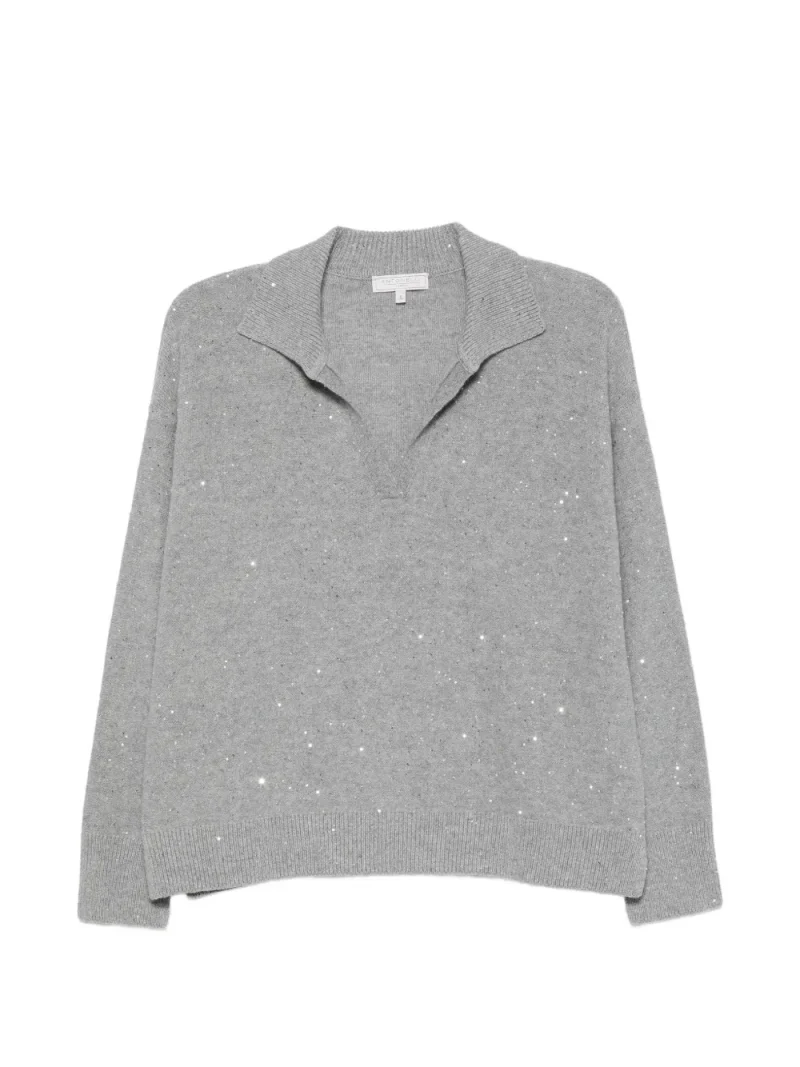 Pulover Antonelli Sequin-Embellished Polo-Collar gri