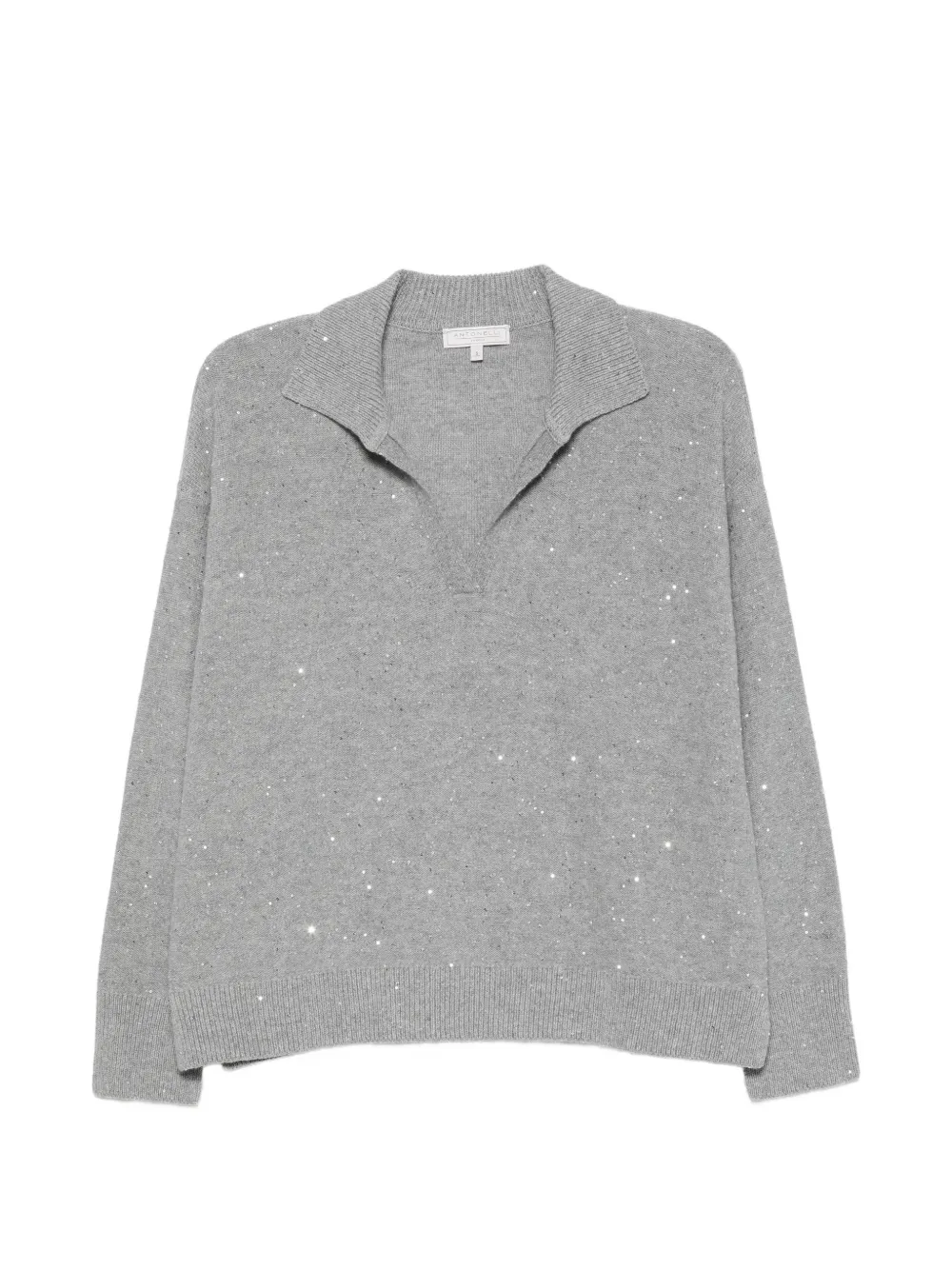 Pulover Antonelli Sequin-Embellished Polo-Collar gri