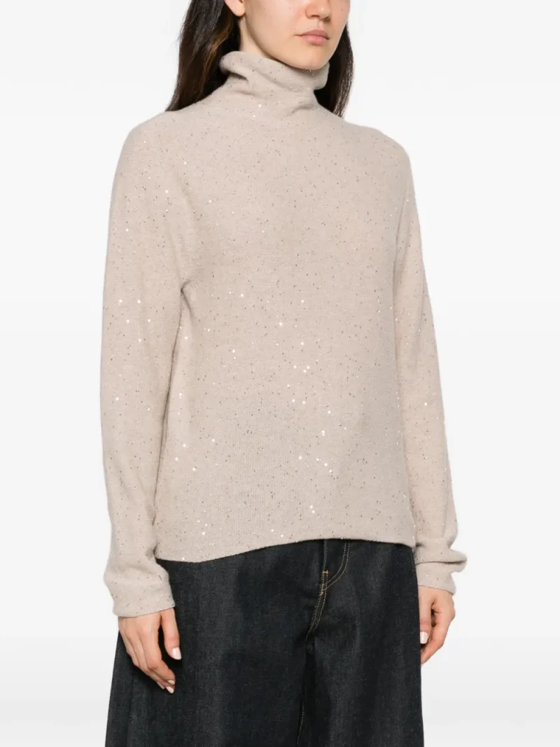 Pulover Antonelli Sequin-Embellished Roll-Neck bej - imagine 3