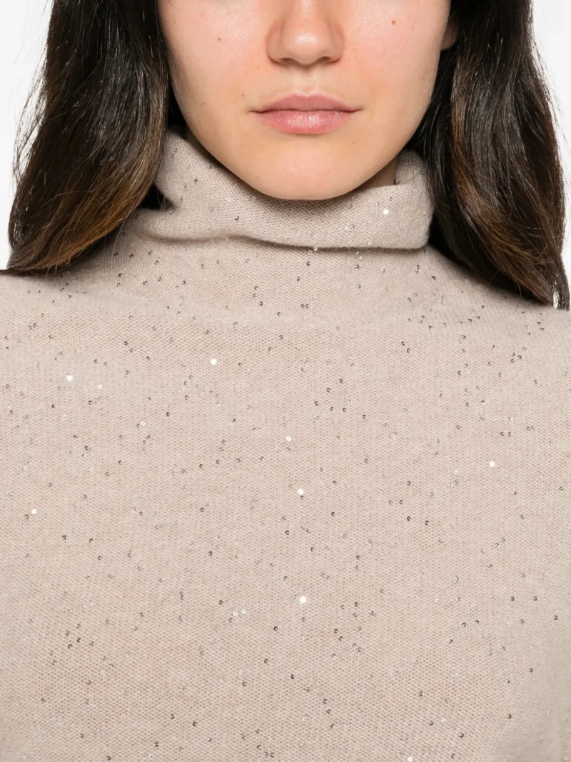 Pulover Antonelli Sequin-Embellished Roll-Neck bej - imagine 5