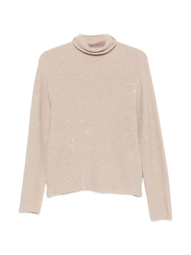 Pulover Antonelli Sequin-Embellished Roll-Neck bej