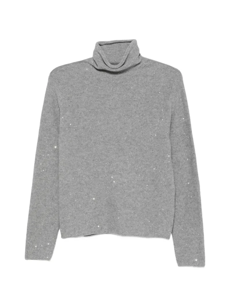 Pulover Antonelli Sequin-Embellished Roll-Neck gri