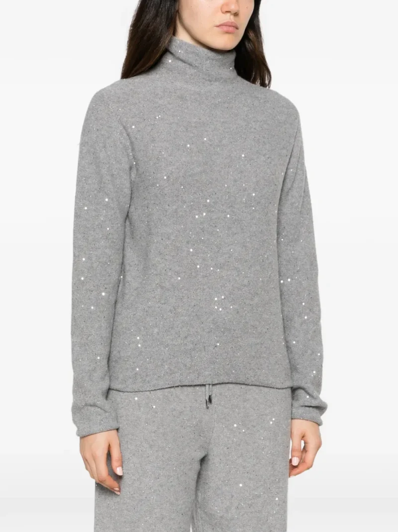 Pulover Antonelli Sequin-Embellished Roll-Neck gri - imagine 3