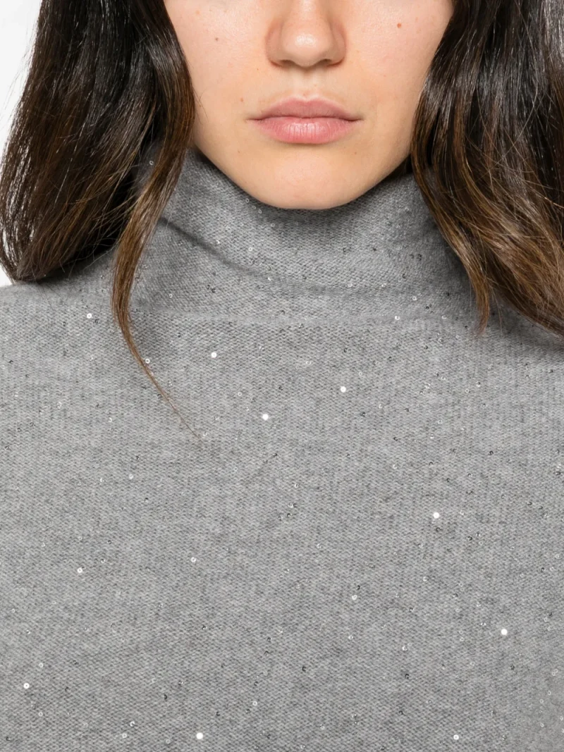 Pulover Antonelli Sequin-Embellished Roll-Neck gri - imagine 5