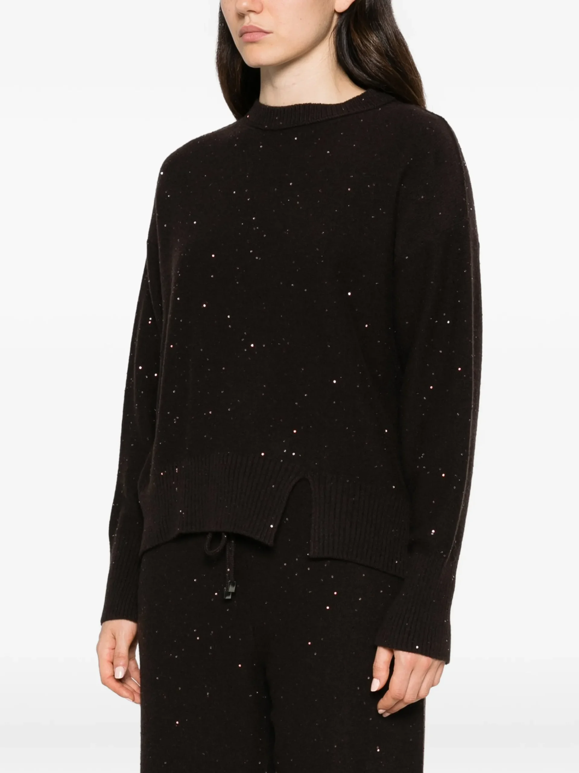 Pulover Antonelli Sequin-Embellished Side-Slit maro - imagine 3