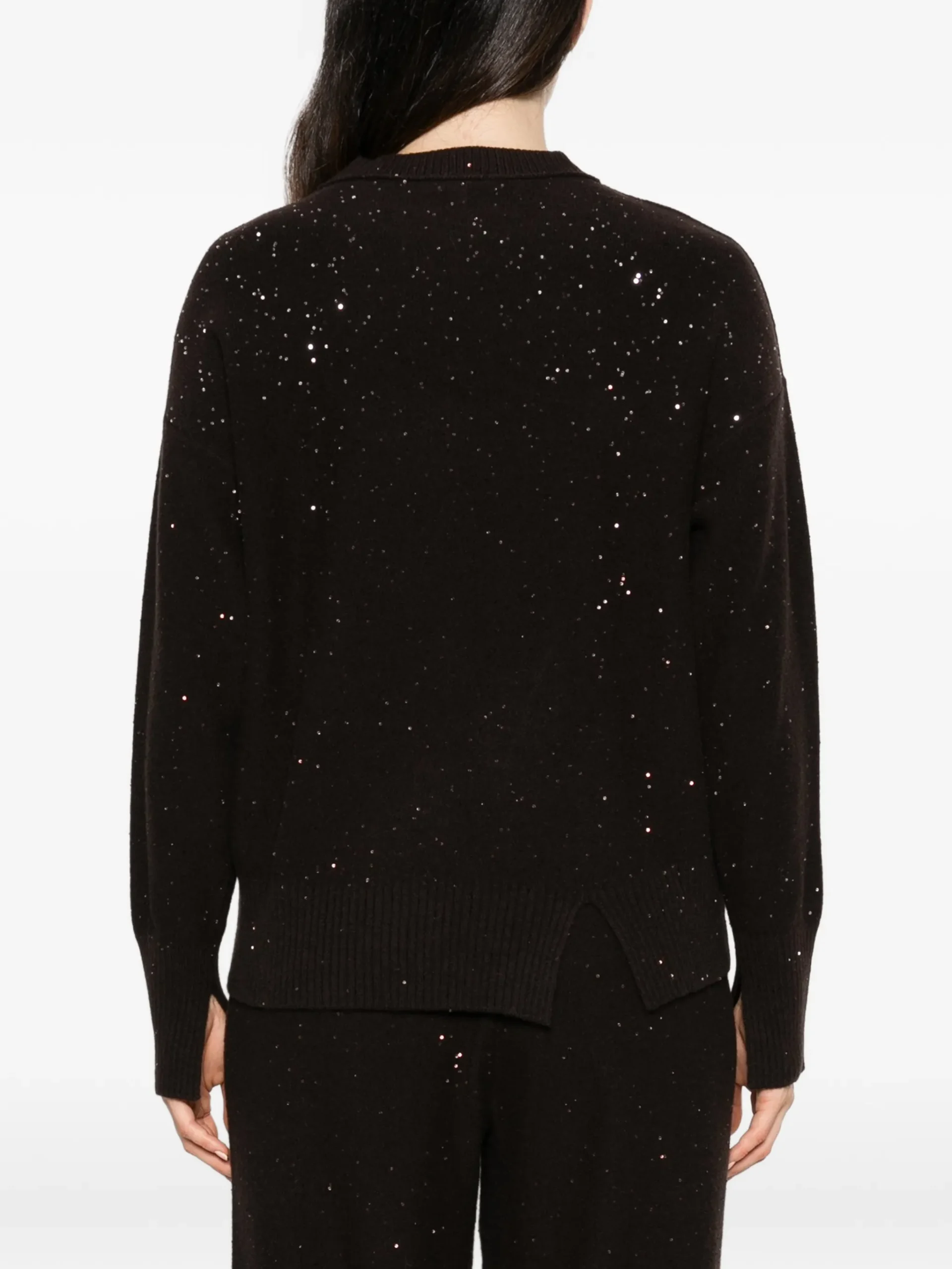 Pulover Antonelli Sequin-Embellished Side-Slit maro - imagine 2